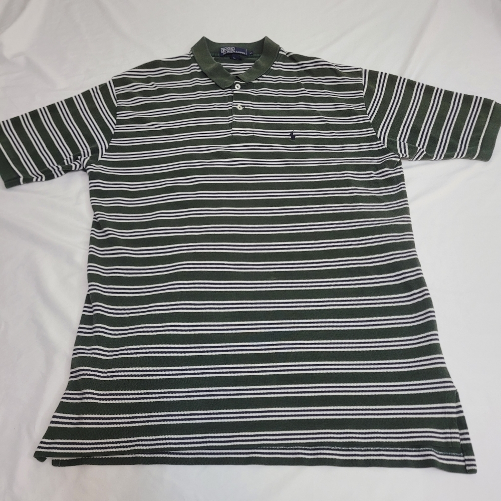 Ralph Lauren Polo Shirt Adult Green Striped Mens XL EXTRA LARGE Button Down Golf